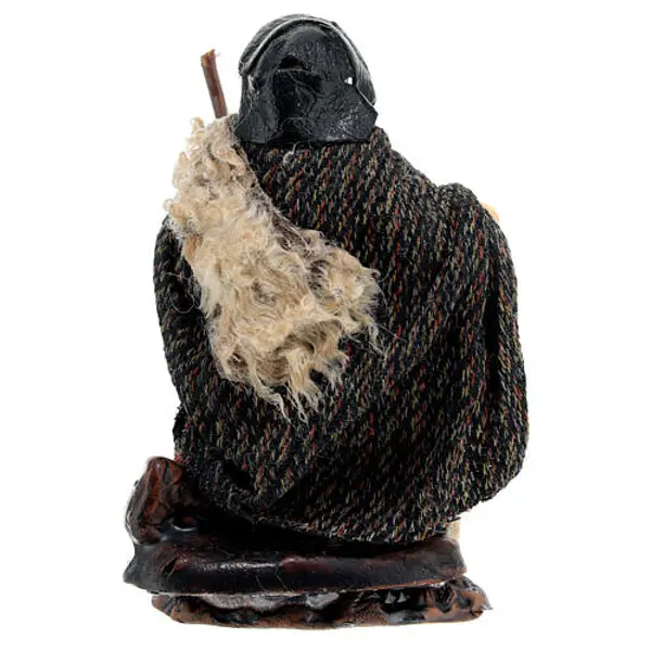 Vieux monsieur à genoux avec canne et mouton crèche napolitaine 12 cm