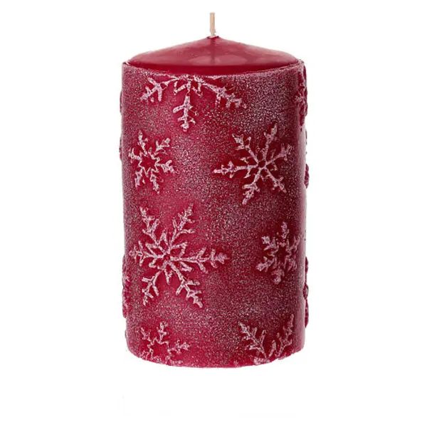 Ensemble de 4 bougies rouges avec flocons de neige 13x7 cm
