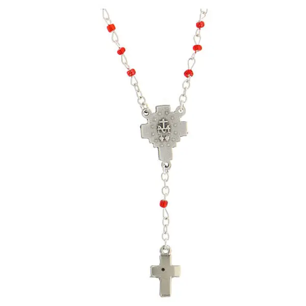 Collier grains verre rouge 4 mm Médaille Miraculeuse