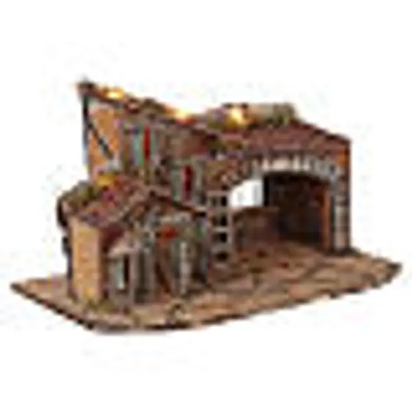 Maison avec grange 55x30x30 cm illuminée crèche napolitaine 8-10 cm