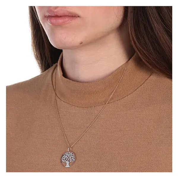 Pendentif médaille argent 925 rosé Arbre de la Vie diamanté 2 cm