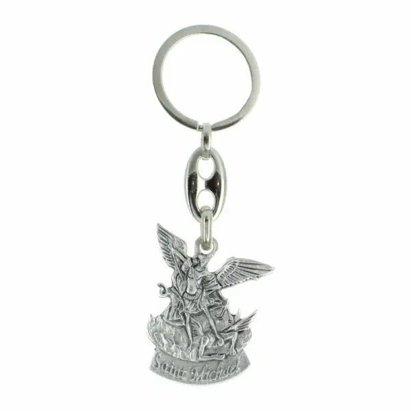 Porte-clé de Saint Michel en métal argenté