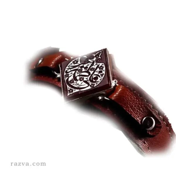 Bracelet cuir homme agate rouge avec inscription | Achat en ligne