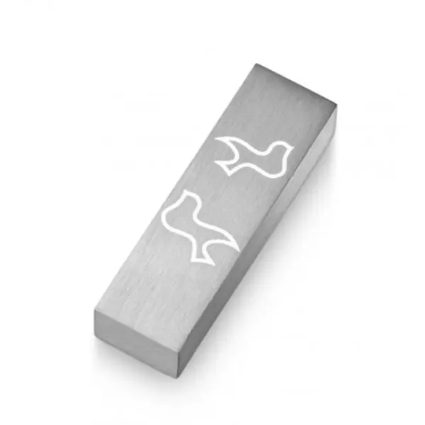 Mezouza de voiture Adi Sidler en aluminium brossé, motif colombes de la paix - Argent