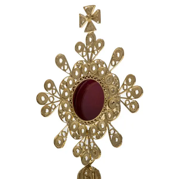 Reliquaire filigrane argent 800 doré 12 cm
