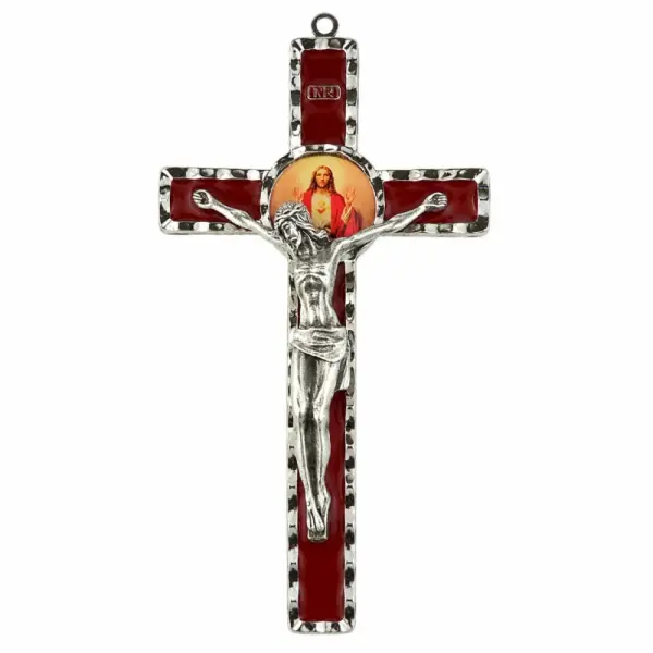 Sacred heart of Jesus metal crucifix 17 cm