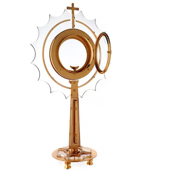 Ostensoir plexiglas laiton pierres anges hostie 15 cm