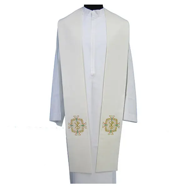 Étole Chi-Rho Alpha Oméga broderie dorée croix