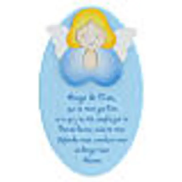 Ovale bleu Ange de Dieu FRA ange mains jointes bois Azur Loppiano 22x14 cm