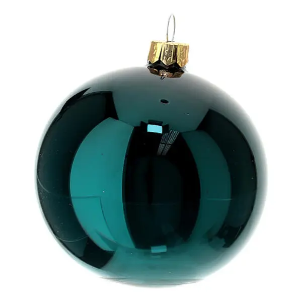 Boîte 6 boules de Noël verre soufflé vert brillant 80 mm