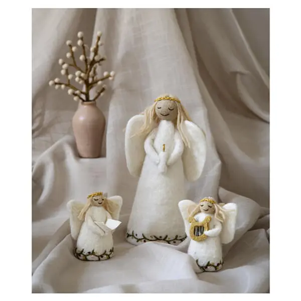 Ange Gry & Sif avec lyre en laine, 10 cm