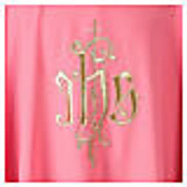 Chasuble rose broderie machine IHS couleur or