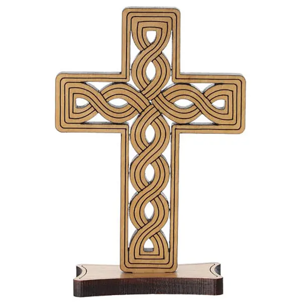 Croix celtique tressée à poser en bois d'olivier Monastère des Clarisses 10x6,5 cm