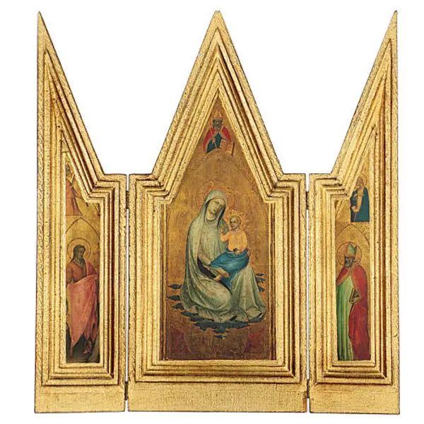 Triptyque Vierge à l'Enfant et Saints avec encadrement 45x20/40 cm