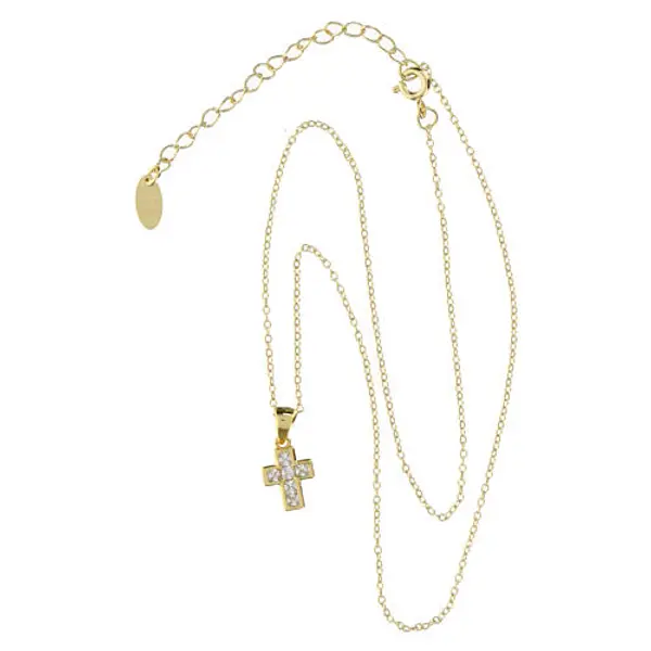 Collier argent 925 avec croix zircons blancs Amen fin. doré