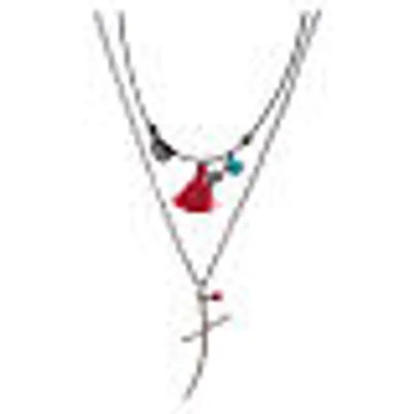 Collier chaîne avec croix stylisée et gland rouge