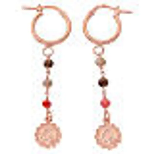Boucles d'oreilles perles orange et marron Vierge argent 925 rosé Benedictus