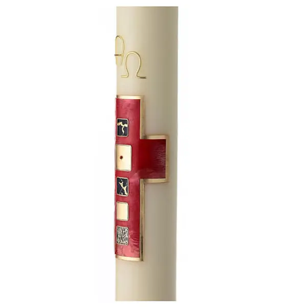 Cierge pascal moderne croix rouge avec carrés 80x8 cm