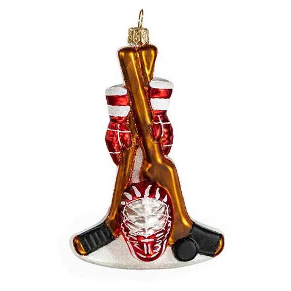 Set de hockey 10 cm verre soufflé ornement sapin de Noël