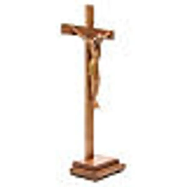 Crucifix stylisé avec base bois Val Gardena