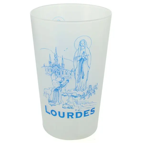 Gobelet en plastique décoré de l'Apparition de Lourdes