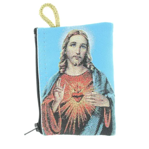 Gold thread rosary case 10x7 cm decorated with United Hearts