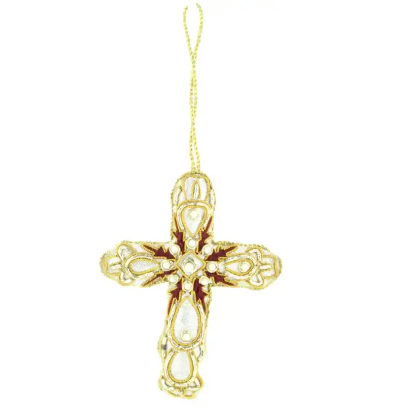 Croix brodée à sequins à suspendre