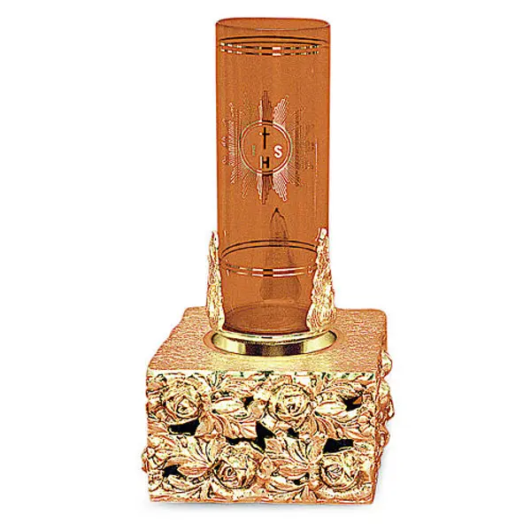 Lampe tabernacle feuilles laiton doré moulé 16x9x9 cm