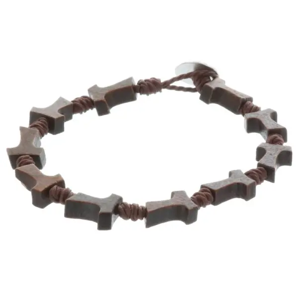 Cord and wood rosary bracelet and Tau cross