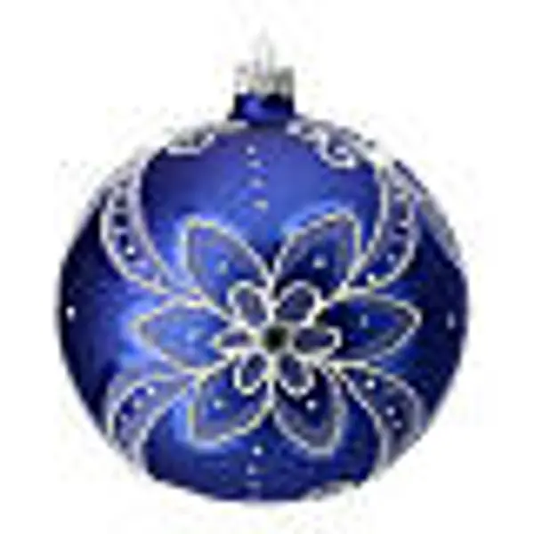 Boule de Noël bleue fleur blanche 120 mm verre soufflé
