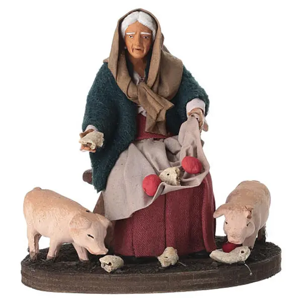 Femme donnant à manger à des porcelets 10x10x8 cm crèche napolitaine 12-14 cm