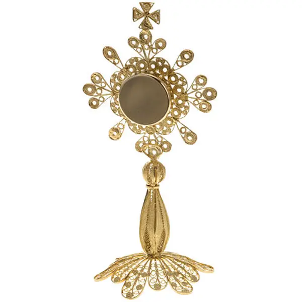 Reliquaire filigrane argent 800 doré 12 cm
