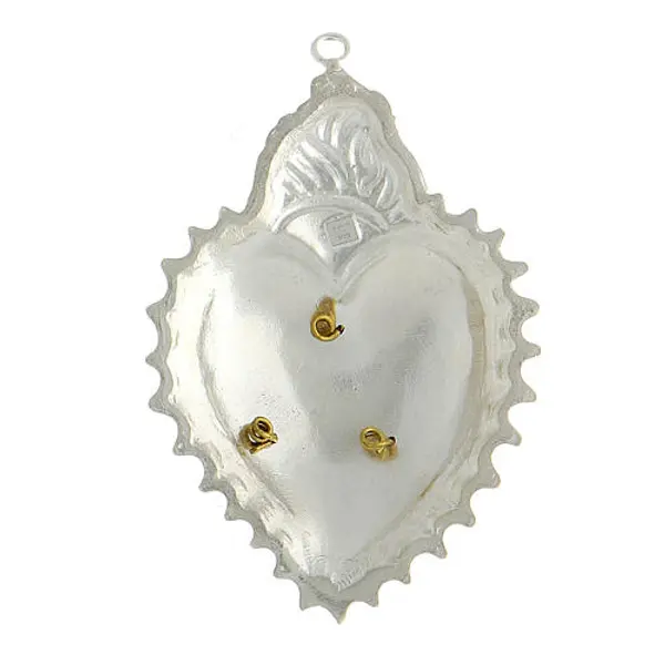 Coeur ex-voto argent 925 Ave Maria or et flammes