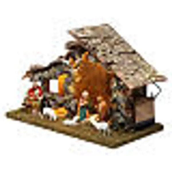 Cabane bois lumières led 20X35X15 cm avec crèche complète