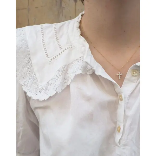 Collier Croix en perles | Or 18 carats