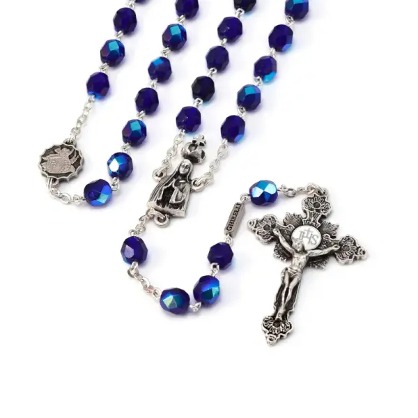 Chapelet Notre Dame de Fatima avec des grains en verre de Bohème