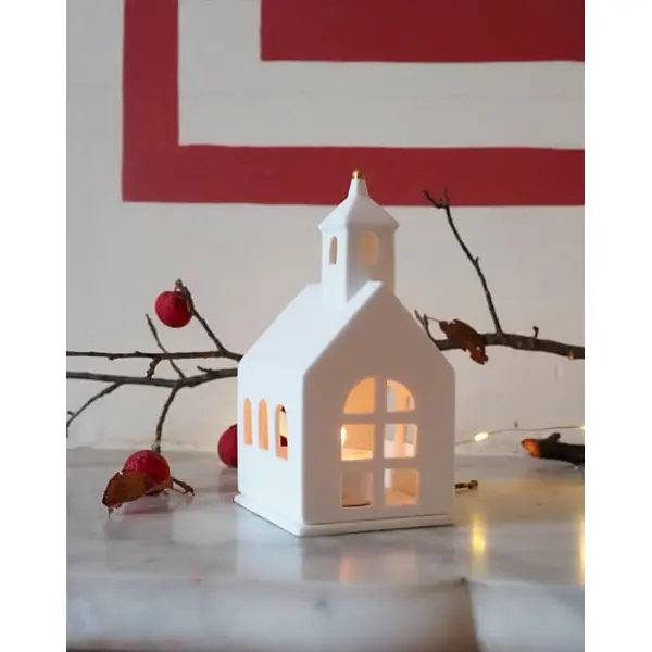 Photophore église en porcelaine