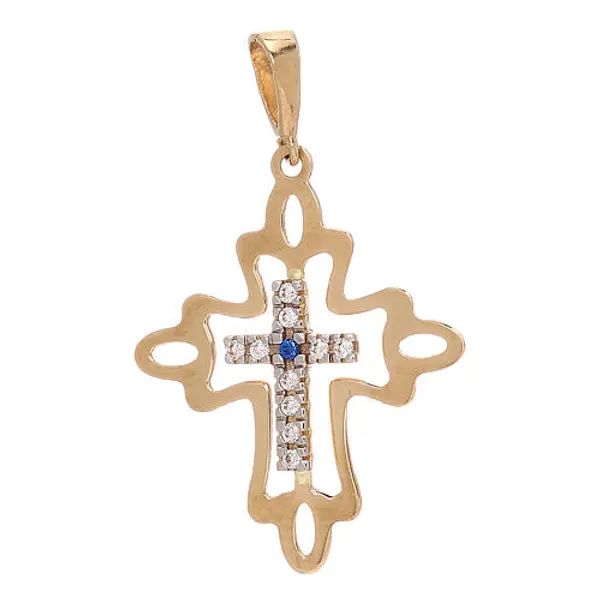 Pendentif croix bicolore strass bordure or 18K 1,35 gr