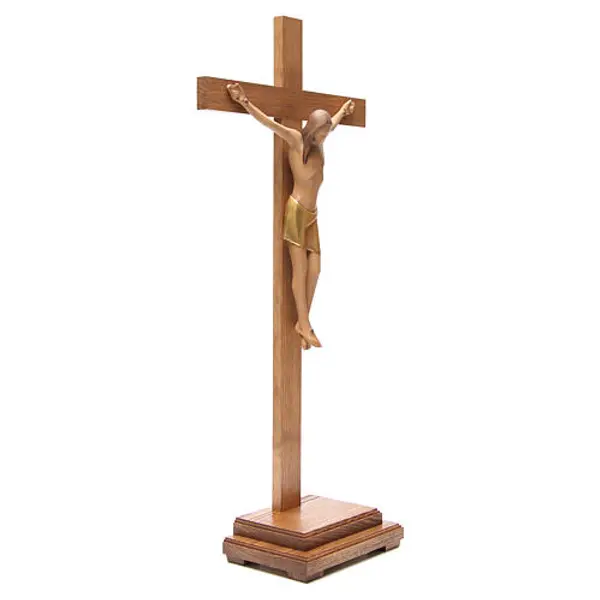 Crucifix stylisé avec base bois Val Gardena