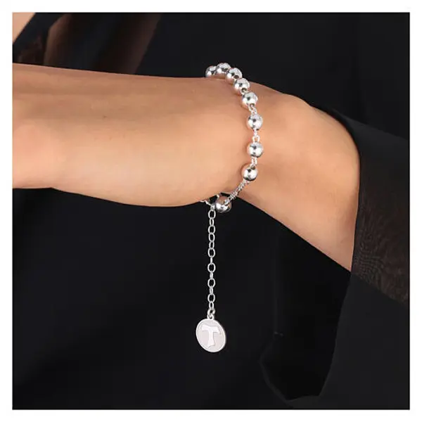 Bracelet grains 6 mm argent 925 et croix tau