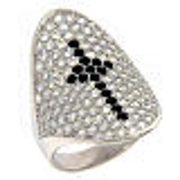 Bague AMEN argent 925 rhodié croix zircons blancs et noirs