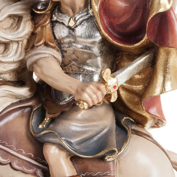 Statue bois St Martin et le pauvre peinte