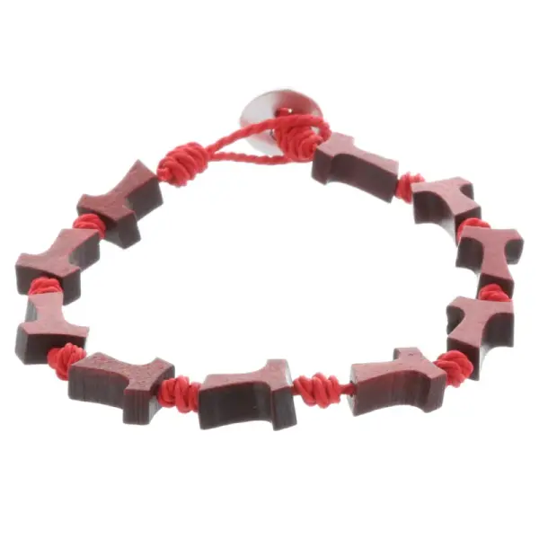 Cord and wood rosary bracelet and Tau cross