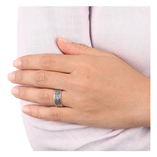 Bague Notre Père croix en zircons AMEN argent 925
