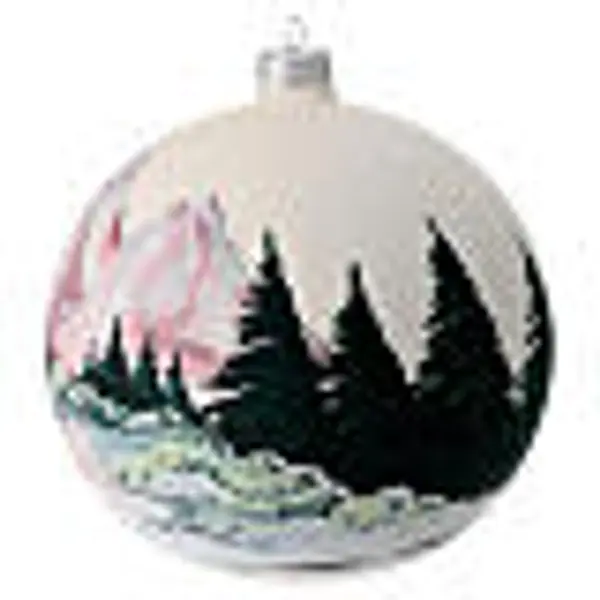 Boule sapin Noël lac alpin verre soufflé 150 mm