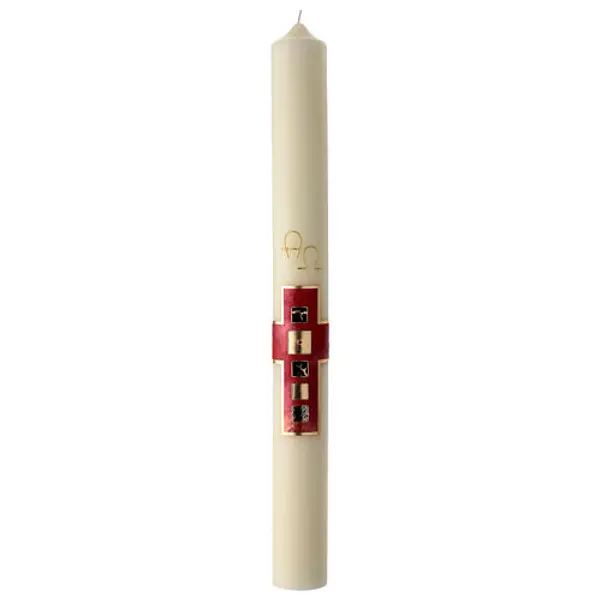 Cierge pascal moderne croix rouge avec carrés 80x8 cm