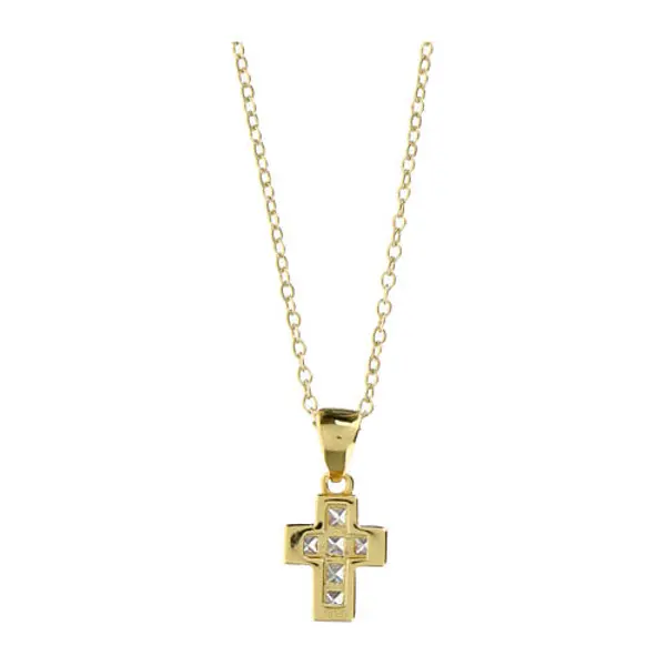 Collier argent 925 avec croix zircons blancs Amen fin. doré