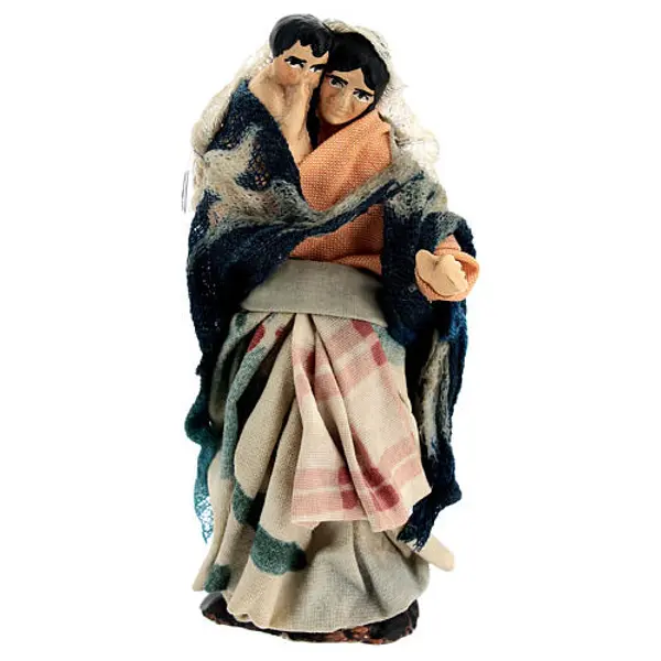 Femme avec enfant à bras pour crèche napolitaine terre cuite 10 cm