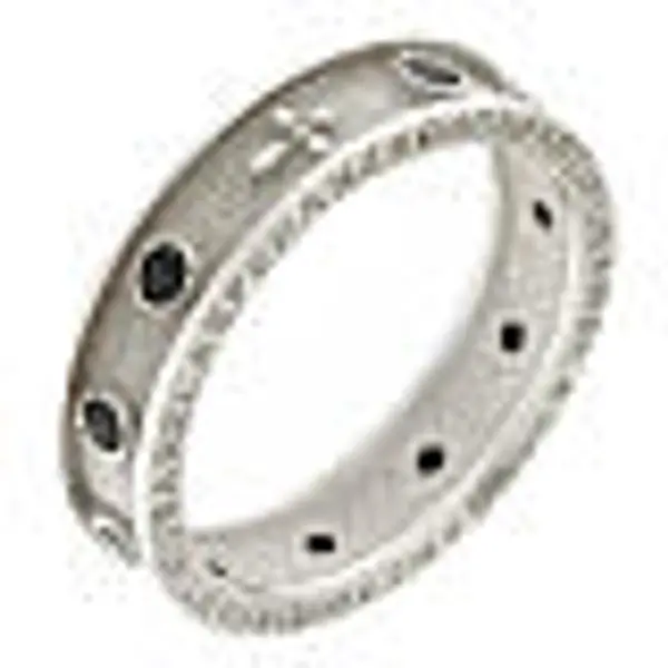 Bague Benedictus chapelet argent 925 rhodié zircons noirs