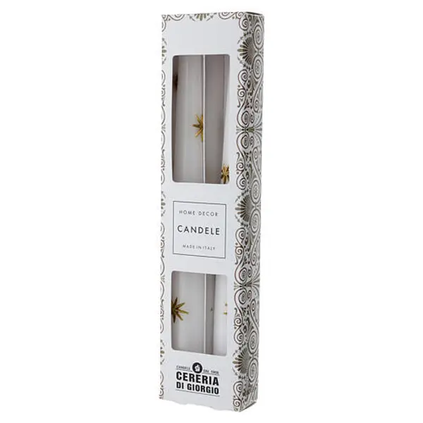 Set 2 bougies de Noël 25 cm blanches avec étoiles dorées Di Giorgio